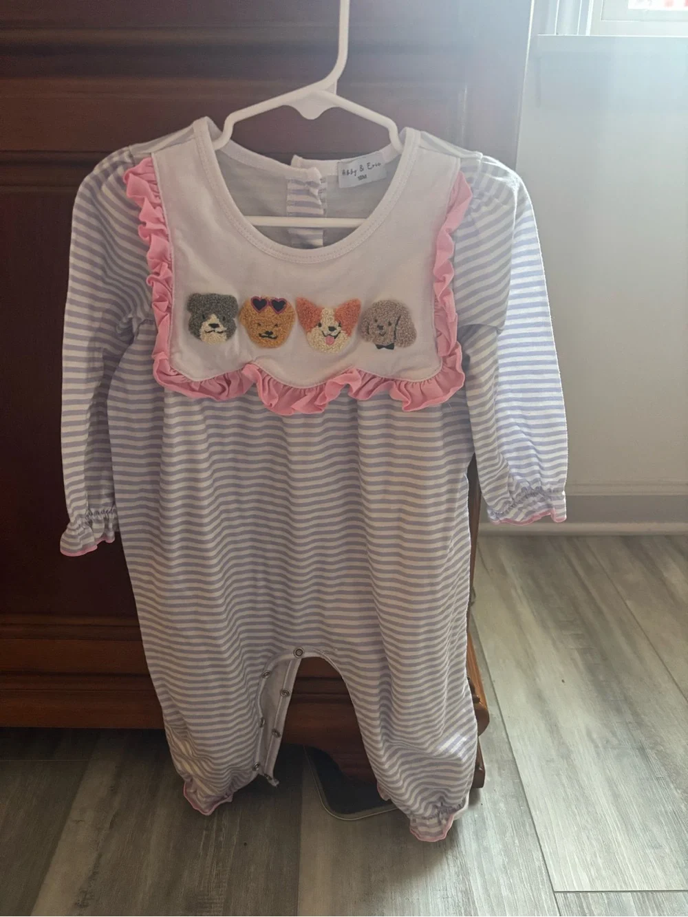 Pink-Trim Striped French Knot Puppy One-Piece